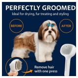 Renu Dog Brush, Renu FreshFur Dog Shower Brush + Bathing Solution, 3 in 1 Self Cleaning Steamy Pet Brushes, Dogs Grooming Tool for Long & Short Hair, Removes Loose Hair Reduces Shedding (White)