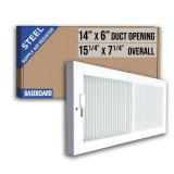Fits 14x6 Duct Opening | Steel Baseboard Air Supply Grille with Multi-Shutter Damper by Handua | Air Register Vent Cover Grill | White | Outer Dimensions: 15-1/4\' x 7-1/4\'