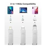 MFi Certified 512GB Flash Drives 3.0 High Speed 3ni1 USB Stick External Storage Compatible for iPhone/PC/IP