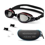 AIKOTOO Shortsighted Swim Goggles, Anti-Fog Anti-UV No Leaking For Adult Men Women Youth Black And Red -3.0