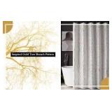 White shower curtain with Gold Branch Design