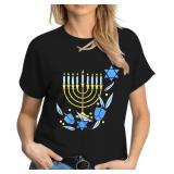 Hanukkah Shirt Women Happy Hanukkah T-Shirt Menorah Candles Short Sleeve Jewish Chanukah Tee Tops, SIZE M, SHIRT IS WHITE Hanukkah Shirt Women Happy Hanukkah T-Shirt Menorah Candles Short Sleeve Jewish Chanukah Tee Tops, SIZE M, SHIRT IS WHITE