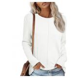 DOKOTOO Women's Lightweight Pleated Knit Pullover Fall Long Sleeve Crewneck Slim Casual Shirts SIZE L DOKOTOO Women's Lightweight Pleated Knit Pullover Fall Long Sleeve Crewneck Slim Casual Shirts SIZE L