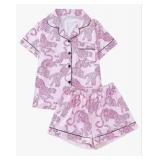 WDIRARA Women's Two Piece Animal Print Short Sleeve Button Shirt and Elastic Waist Shorts Pajama Set SIZE L WDIRARA Women's Two Piece Animal Print Short Sleeve Button Shirt and Elastic Waist Shorts Pajama Set SIZE L