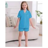 Veseacky Big Girls Summer 100% Cotton Pajama Sets Sleepwear Short Sleeve PJS with Pants Deep Sky Blue Size 8t 9t Veseacky Big Girls Summer 100% Cotton Pajama Sets Sleepwear Short Sleeve PJS with Pants Deep Sky Blue Size 8t 9t