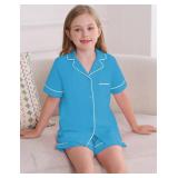 Veseacky Big Girls Summer 100% Cotton Pajama Sets Sleepwear Short Sleeve PJS with Pants Deep Sky Blue Size 8t 9t Veseacky Big Girls Summer 100% Cotton Pajama Sets Sleepwear Short Sleeve PJS with Pants Deep Sky Blue Size 8t 9t