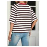 IWOLLENCE Women's Loose Casual Summer Striped Tops Crewneck 1/2 Short Sleeve Color Block Tee Oversized Cropped Shirts SIZE L IWOLLENCE Women's Loose Casual Summer Striped Tops Crewneck 1/2 Short Sleeve Color Block Tee Oversized Cropped Shirts SIZE L