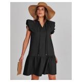 ANRABESS Womens Summer V-Neck Drawstring Ruffle Cap Short Sleeve Casual Shift Mini Dress with Pockets Black Medium ANRABESS Womens Summer V-Neck Drawstring Ruffle Cap Short Sleeve Casual Shift Mini Dress with Pockets Black Medium