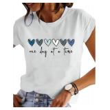 SweatyRocks Women's Heart Print Letter Print Short Sleeve Crew Neck T-Shirt Size Small SweatyRocks Women's Heart Print Letter Print Short Sleeve Crew Neck T-Shirt Size Small