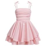 WDIRARA Toddler Girl's Bow Tie Shoulder Layered Ruffle Cami Dress Ruched Swing Short Dresses Size 4Y WDIRARA Toddler Girl's Bow Tie Shoulder Layered Ruffle Cami Dress Ruched Swing Short Dresses Size 4Y