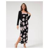 DERAX Women's 2 Piece Maxi Dress Boho Floral Spaghetti Strap Vacation Sleeveless Bodycon Dresses with Jacket Cardigan Black 2XL DERAX Women's 2 Piece Maxi Dress Boho Floral Spaghetti Strap Vacation Sleeveless Bodycon Dresses with Jacket Cardigan Black 2XL