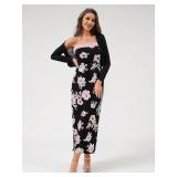 DERAX Women's 2 Piece Maxi Dress Boho Floral Spaghetti Strap Vacation Sleeveless Bodycon Dresses with Jacket Cardigan Black 2XL DERAX Women's 2 Piece Maxi Dress Boho Floral Spaghetti Strap Vacation Sleeveless Bodycon Dresses with Jacket Cardigan Black 2XL