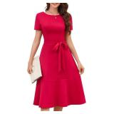 Bbonlinedress Womens Short Sleeve Wedding Guest Dresses Cocktail Vintage Party Church Formal A-Line Midi Dress with Belt, Size 2XL Bbonlinedress Womens Short Sleeve Wedding Guest Dresses Cocktail Vintage Party Church Formal A-Line Midi Dress with Belt, Size 2XL