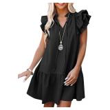 ANRABESS Womens Summer V-Neck Drawstring Ruffle Cap Short Sleeve Casual Shift Mini Dress with Pockets Black Medium ANRABESS Womens Summer V-Neck Drawstring Ruffle Cap Short Sleeve Casual Shift Mini Dress with Pockets Black Medium