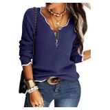 Hongqizo Women's V Neck Long Sleeve Sweater Half Zipper Knit Sweater Casual Cricket Stripe Jumper Pullover Knit Tops, Medium Hongqizo Women's V Neck Long Sleeve Sweater Half Zipper Knit Sweater Casual Cricket Stripe Jumper Pullover Knit Tops, Medium