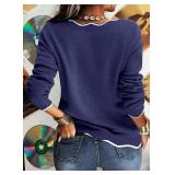 Hongqizo Women's V Neck Long Sleeve Sweater Half Zipper Knit Sweater Casual Cricket Stripe Jumper Pullover Knit Tops, Medium Hongqizo Women's V Neck Long Sleeve Sweater Half Zipper Knit Sweater Casual Cricket Stripe Jumper Pullover Knit Tops, Medium