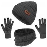 3-Pieces Winter Beanie Hat Scarf and Touch Screen Gloves Set Warm Knit Skull Cap for Men Women 3-Pieces Winter Beanie Hat Scarf and Touch Screen Gloves Set Warm Knit Skull Cap for Men Women