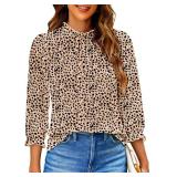 SimpleFun Womens Blouses 3/4 Sleeve Ruffle Neck Printed Business Casual Tops Flowy Dressy Work Shirts, Large SimpleFun Womens Blouses 3/4 Sleeve Ruffle Neck Printed Business Casual Tops Flowy Dressy Work Shirts, Large