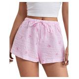 WDIRARA Women's Striped Bow Print Shorts Drawstring Elastic Waist Wide Leg Shorts, Medium WDIRARA Women's Striped Bow Print Shorts Drawstring Elastic Waist Wide Leg Shorts, Medium