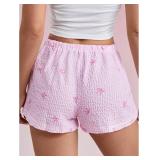 WDIRARA Women's Striped Bow Print Shorts Drawstring Elastic Waist Wide Leg Shorts, Medium WDIRARA Women's Striped Bow Print Shorts Drawstring Elastic Waist Wide Leg Shorts, Medium