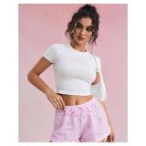 WDIRARA Women's Striped Bow Print Shorts Drawstring Elastic Waist Wide Leg Shorts, Medium WDIRARA Women's Striped Bow Print Shorts Drawstring Elastic Waist Wide Leg Shorts, Medium