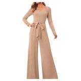 Jumpsuits For Women Dressy Long Sleeve Square Neck Casual Belted Wide Leg Long Pants Romper One Piece Outfits, 2XL Jumpsuits For Women Dressy Long Sleeve Square Neck Casual Belted Wide Leg Long Pants Romper One Piece Outfits, 2XL