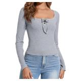 Moreone Women's Square Neck Long Sleeve Crop Tops Ribbed Slim Fitted Fall Outfits Y2K Work T-Shirt Tops, Small Moreone Women's Square Neck Long Sleeve Crop Tops Ribbed Slim Fitted Fall Outfits Y2K Work T-Shirt Tops, Small
