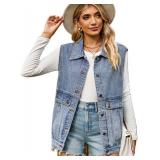 EMMIOL Womens Denim Vest, Jean Vest Top with Pockets, Baggy Streetwear Sleeveless Jacket, Vintage Y2k Trendy 2026, XL EMMIOL Womens Denim Vest, Jean Vest Top with Pockets, Baggy Streetwear Sleeveless Jacket, Vintage Y2k Trendy 2026, XL