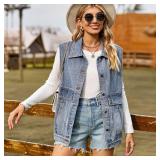 EMMIOL Womens Denim Vest, Jean Vest Top with Pockets, Baggy Streetwear Sleeveless Jacket, Vintage Y2k Trendy 2026, XL EMMIOL Womens Denim Vest, Jean Vest Top with Pockets, Baggy Streetwear Sleeveless Jacket, Vintage Y2k Trendy 2026, XL