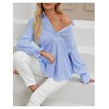 LEMAFER Women's Smocked Cuffed Stripe Boyfriend Button Down Shirts 2025 Collared Ruffle Sleeve Casual Top with Pockets, Medium LEMAFER Women's Smocked Cuffed Stripe Boyfriend Button Down Shirts 2025 Collared Ruffle Sleeve Casual Top with Pockets, Medium