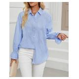 LEMAFER Women's Smocked Cuffed Stripe Boyfriend Button Down Shirts 2025 Collared Ruffle Sleeve Casual Top with Pockets, Medium LEMAFER Women's Smocked Cuffed Stripe Boyfriend Button Down Shirts 2025 Collared Ruffle Sleeve Casual Top with Pockets, Medium