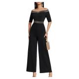 WDIRARA Women's Printed Half Sleeve Off Shoulder High Waist Romper Jumpsuit Size Large WDIRARA Women's Printed Half Sleeve Off Shoulder High Waist Romper Jumpsuit Size Large