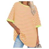 Tankaneo Womens Oversized Striped Tee Shirt Summer Casual Color Block Half Sleeve Crew Neck Tunic Tops Size Medium Tankaneo Womens Oversized Striped Tee Shirt Summer Casual Color Block Half Sleeve Crew Neck Tunic Tops Size Medium