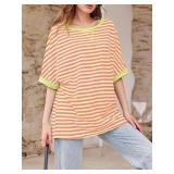 Tankaneo Womens Oversized Striped Tee Shirt Summer Casual Color Block Half Sleeve Crew Neck Tunic Tops Size Medium Tankaneo Womens Oversized Striped Tee Shirt Summer Casual Color Block Half Sleeve Crew Neck Tunic Tops Size Medium