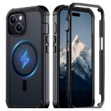 Red2Fire Magnetic for iPhone 15 Case, [Compatible with MagSafe][Military Grade Drop Protection][Heavy Duty Shockproof] Non-Slip Translucent Matte Bumper Phone Case for iPhone 15 6.1'-Black