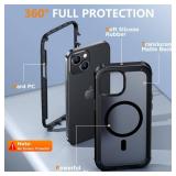 Red2Fire Magnetic for iPhone 15 Case, [Compatible with MagSafe][Military Grade Drop Protection][Heavy Duty Shockproof] Non-Slip Translucent Matte Bumper Phone Case for iPhone 15 6.1'-Black