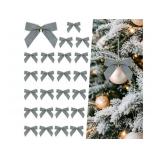 24 Pcs Velvet Christmas Bows for Christmas Decor (Width of 1', 3.5 x 3.5 inch, Grey)