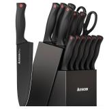 Astercook 14 Pieces Knife Set, Dishwasher Safe with Built in Sharpener Block