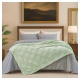 Cozy Bliss Checkered Faux Rabbit Fur Blanket King Size for Bed,  (Sage Green, 108' x 90') - Retail: $51