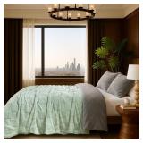 Cozy Bliss Checkered Faux Rabbit Fur Blanket King Size for Bed,  (Sage Green, 108' x 90') - Retail: $51