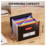 2 Count of Sooez Accordion File Organizer, 13 Pockets Expanding File Folder,  Letter A4 Size Document Holder with Blank Labels, Black