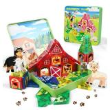 48pcs Mini Magnetic Tiles Farm Travel Set with Iron Case, Portable STEM Building Blocks for Kids (Dented)