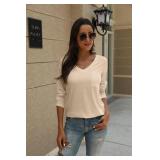 Long Sleeve T Shirts for Women V Neck Fashion Tops for Layering Beige Size: M