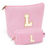 2 Piece Makeup Bag with initial- Pink L