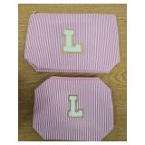 2 Piece Makeup Bag with initial- Pink L