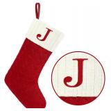 Christmas Stockings with Initials, 20 Inches Large Knit Embroidered Letter  (Letter J)