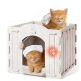 Apasiri Cat House Scratch-Resistant: Indoor Warm Enclosed Felt Bed Cave with Hanging Ball Toy, No-Tool Assembly  13.4x13.4x9.85 Inch Interior