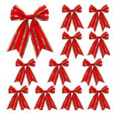 12 Piece Christmas Bows, 5.9x7.1 Small Red/Gold Velvet Christmas Tree Bow Decorations- 2 Pack