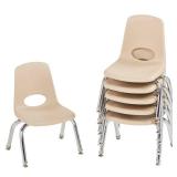 FDP 10' School Stack Chair, Stacking Student Seat with Chromed Steel Legs and Nylon Swivel Glides; For In-Home Learning or Classroom - Sand (6-Pack), 10356-SD - Retail: $202
