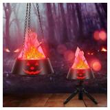 3D LED Fake Fire Flames Effect Light, 1800mAh Batterry Halloween Fire Light for Indoor/Outdoor Suspension or Desktop Decor Spooky Party Prop & Atmosphere Lighting for Bar Stage Home (Black) WORKS
